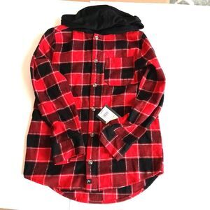 Art Class boy red plaid hooded button up long sleeve shirt flannel size medium